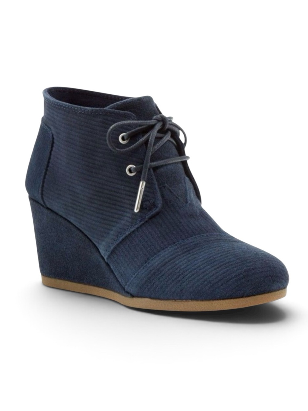 TOMS Corduroy Suede Wedge Ankle Booties Lace Up Blue Size 7